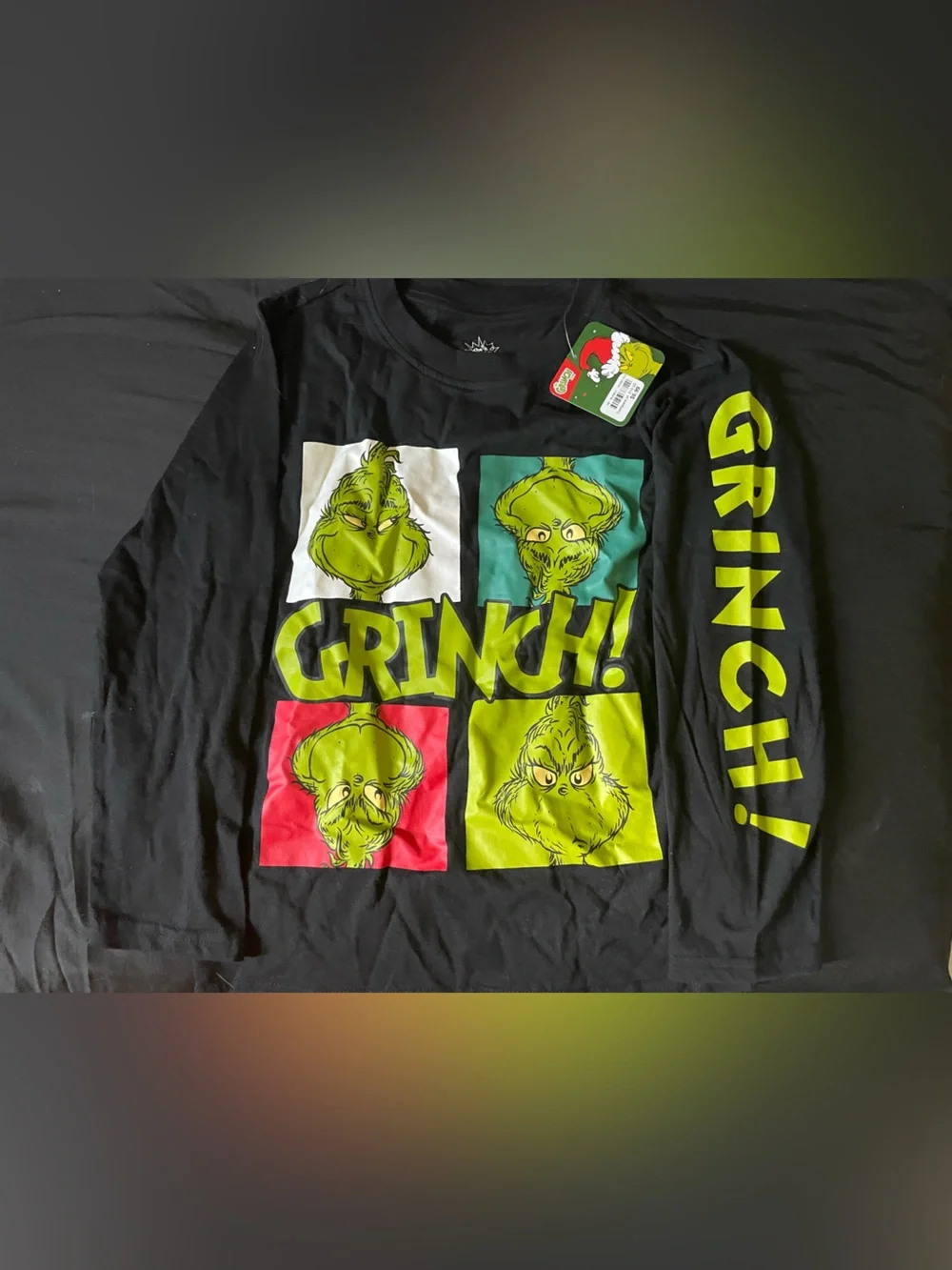 Grinch Neon Panel Graphic Tee - Black with Green, Red, Teal, White